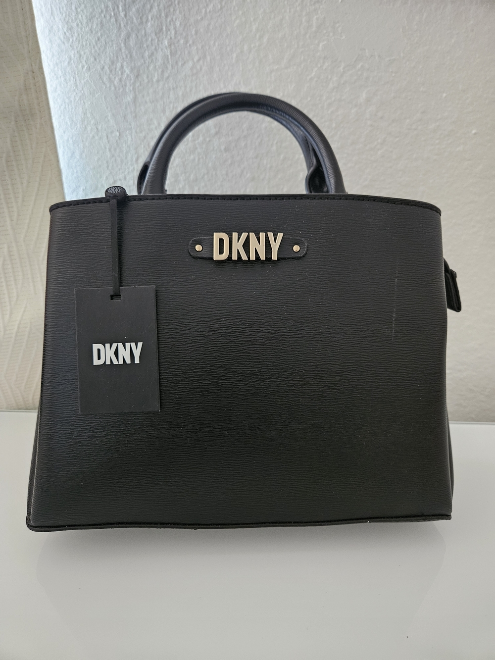 DKNY Black Textured Hand Bag with Silvet Logo